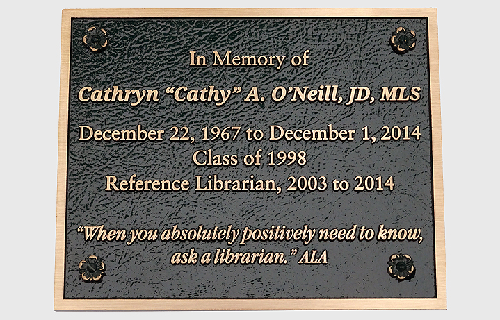 8 in. x 10 in. Bronze memorial plaque with raised letters, green stain, leatherette background & through-the-face mount