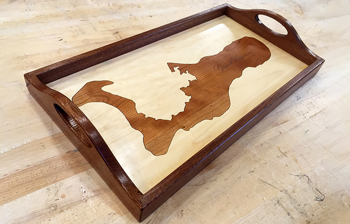 Laser cut & engraved custom wood serving tray
