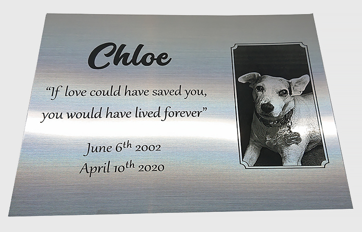 12 in. x 16 in. silver plastic dog memorial plaque with photo engraving