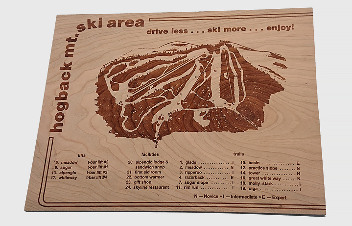 10 in. x 13 in. Cherry plywood ski map