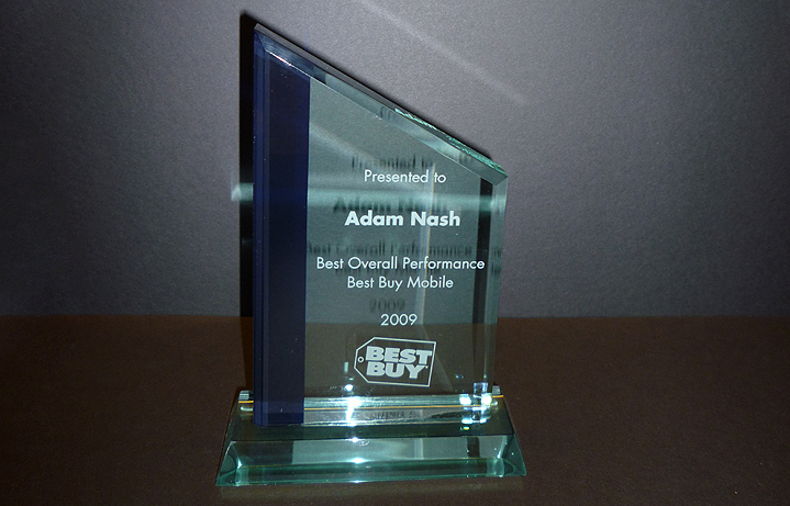 6 in. x 9 in. Zenith series jade acrylic award with blue highlight on acrylic base
