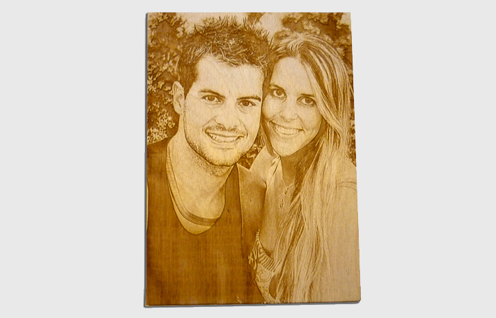 Photo engraved wooden portrait measuring 5 in. x 7 in. Wood is about 1/8 in. thick.
