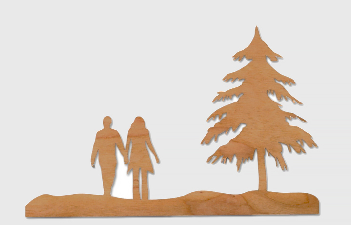Laser cut scene from wood laminate for inlay